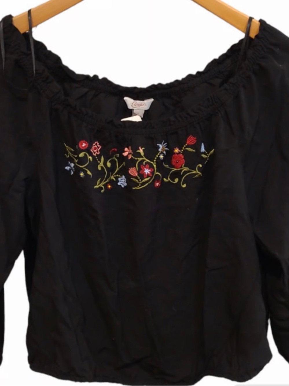 Candies top shirt black sz  large embroidered flowers boho